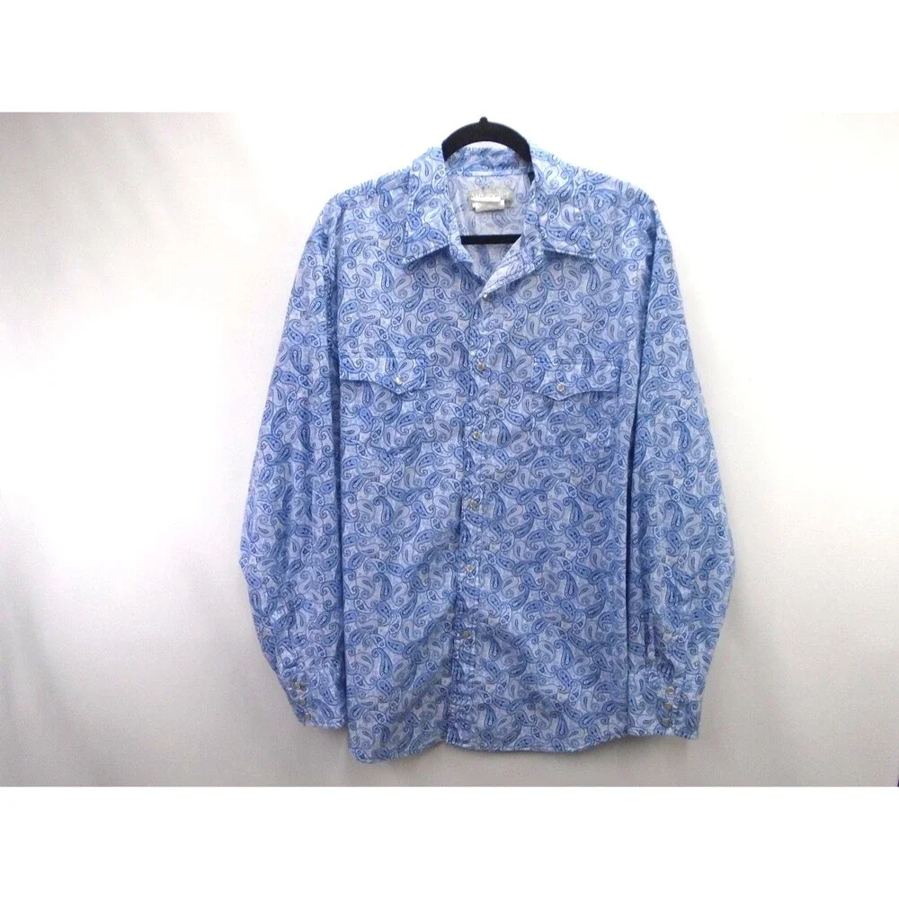 Wrangler Wrancher Western Shirt Men's XL Blue Paisley AOP Pearl Snap Long Sleeve - Picture 1 of 9